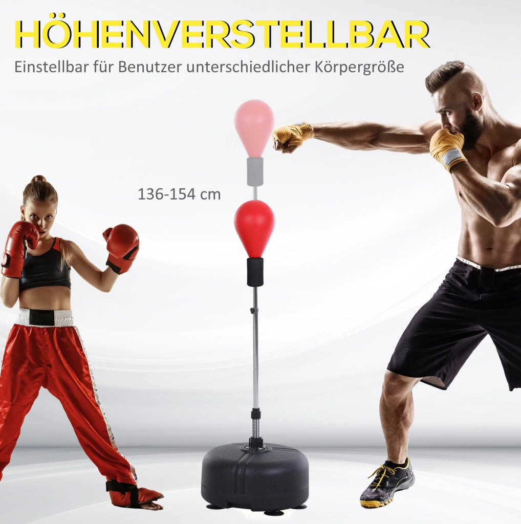Punchingball con supporto regolabile in altezza 136-154 cm, con guantoni da boxe, rosso
