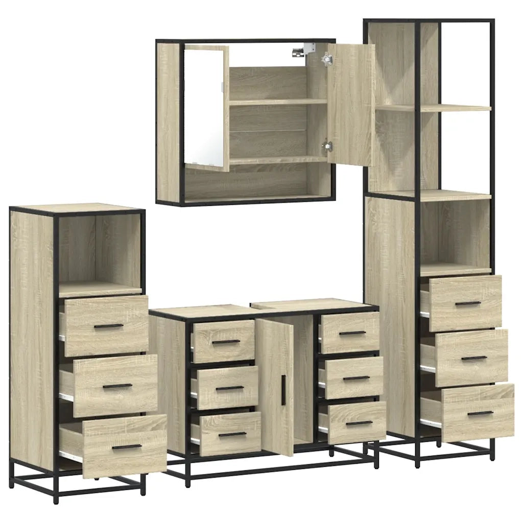 Set Mobili da Bagno 4 pz Rovere Sonoma in Legno Multistrato 3301291