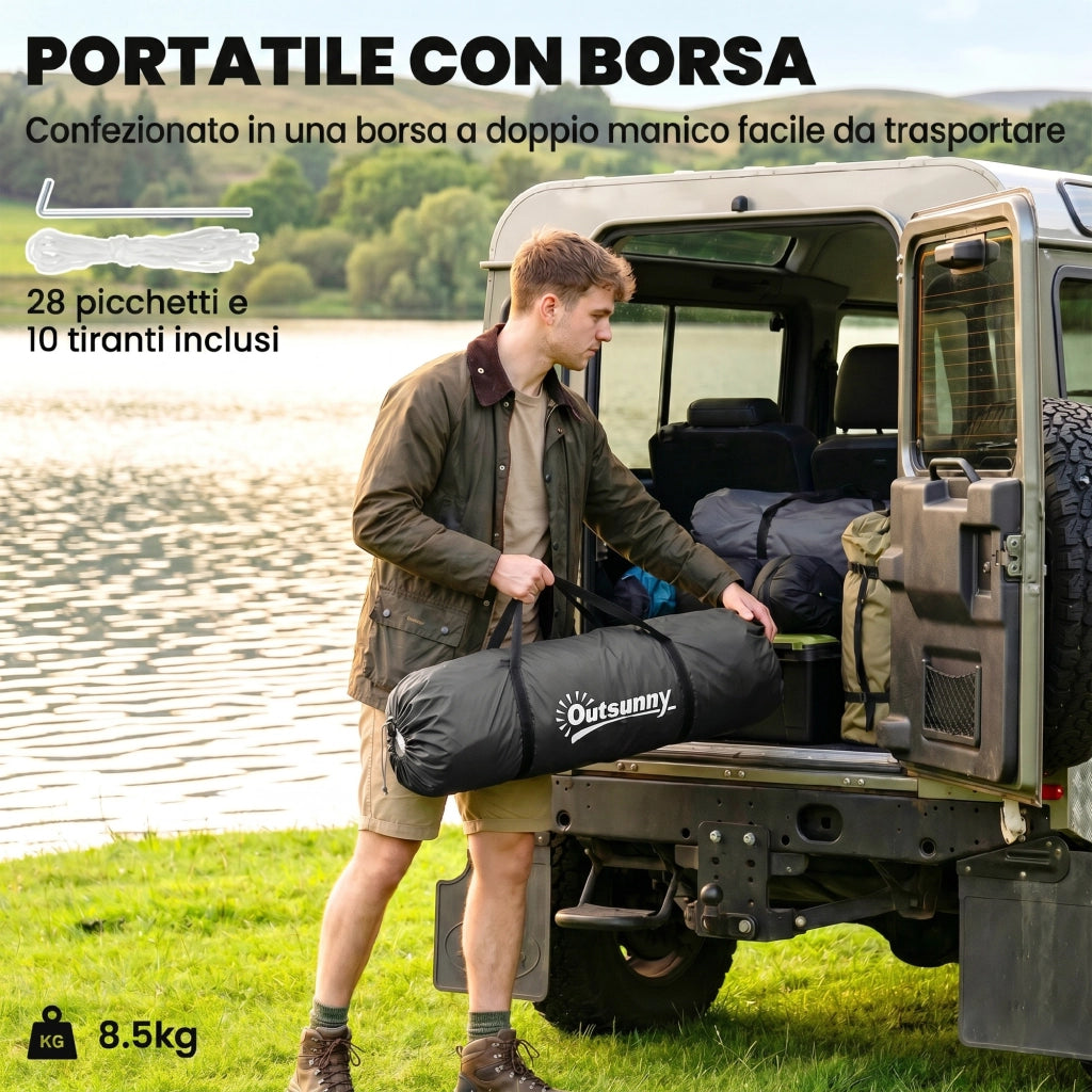 Tenda da Giardino 6 Persone 2 Camere ¨C Zephmum ¨C Poliestere Fibra di Vetro 555x225x190 Grigio Verde