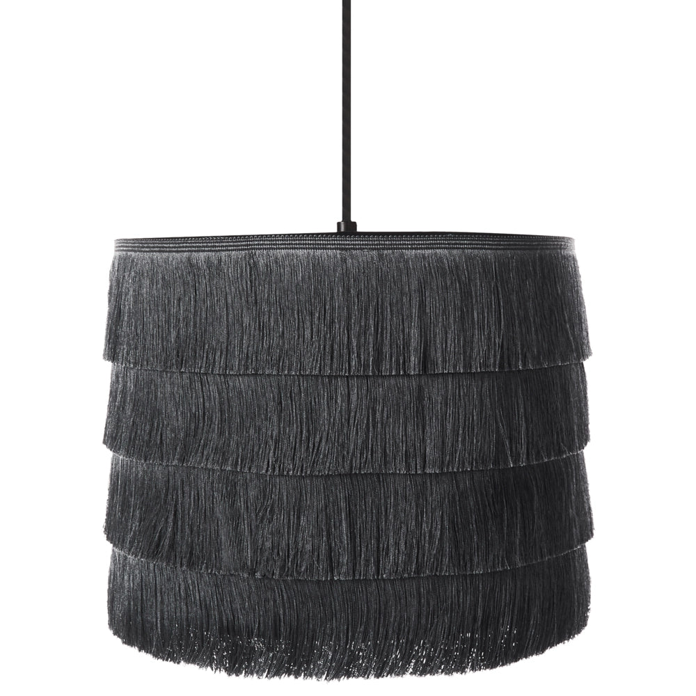 Lampada a sospensione in tessuto poliestere nero con frange Design moderno Luce per il soggiorno