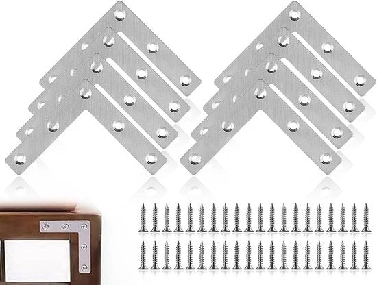 Set di 8 L-bracciali in acciaio inossidabile con angoli piatti a 90 gradi, ideale per il rinforzo di mobili in legno come armadi, tavoli e sedie