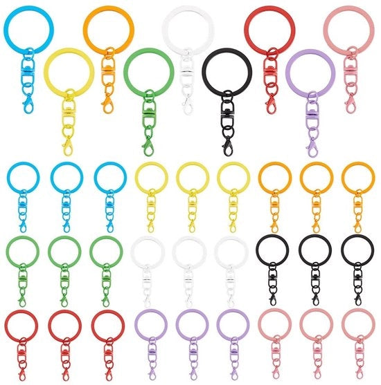 Sostegno per Chiavi 36 Pezzi - Anello per Chiavi con Diametro 30 mm - Chiusura a Pinza - Colori Misti - Acciaio - Ampia Applicazione - Anello per Chiavi