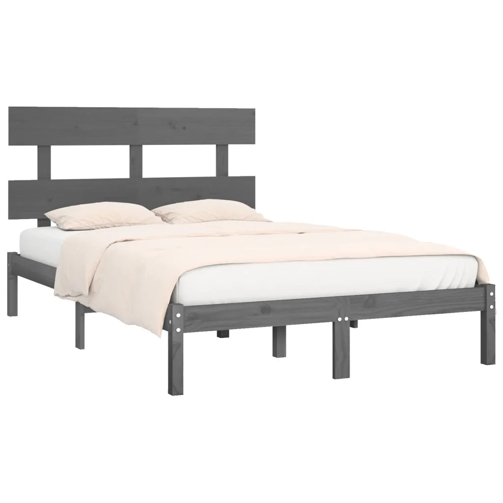 Giroletto-Struttura Letto Grigio in Legno Massello 200x200 cm 849708