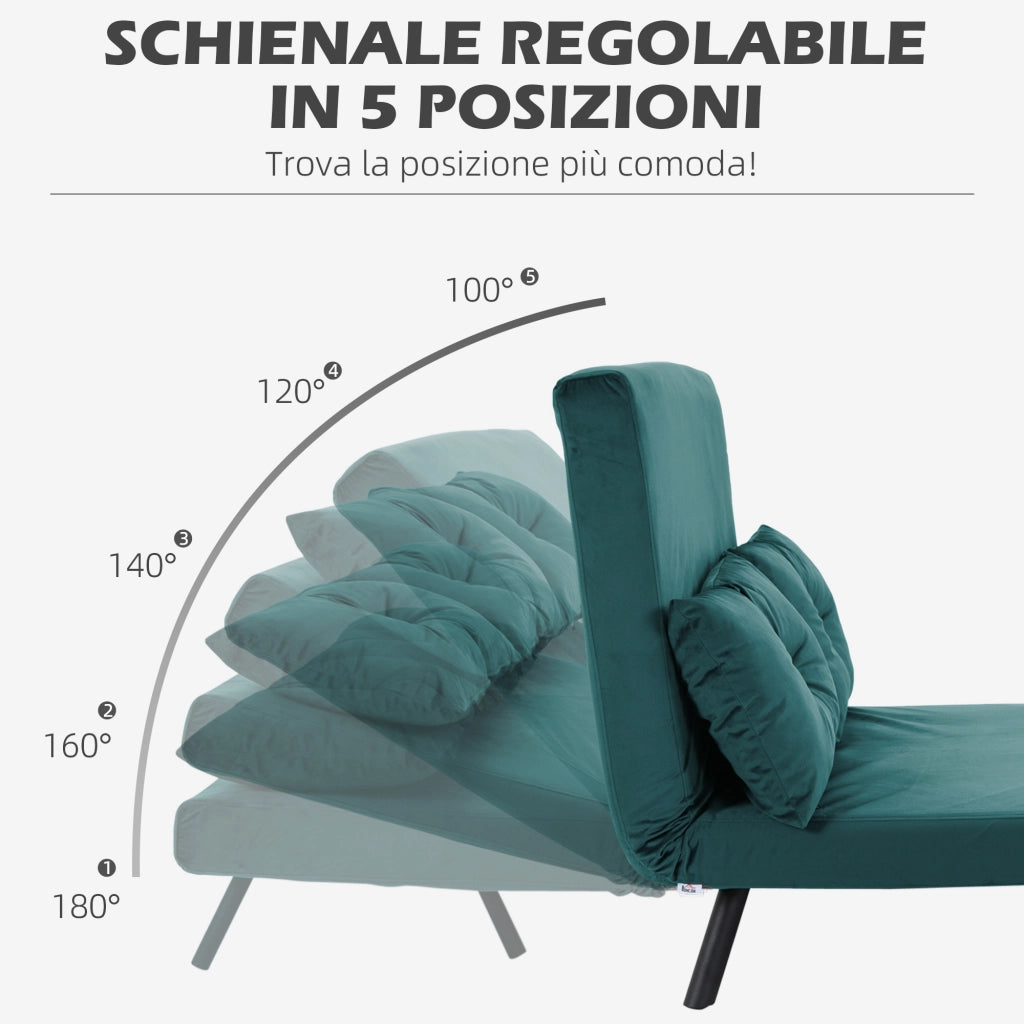 EasyComfort Divano Letto Matrimoniale 3 in 1 Vellutato con Schienale Regolabile in 5 Livelli e Cuscini, Blu Scuro