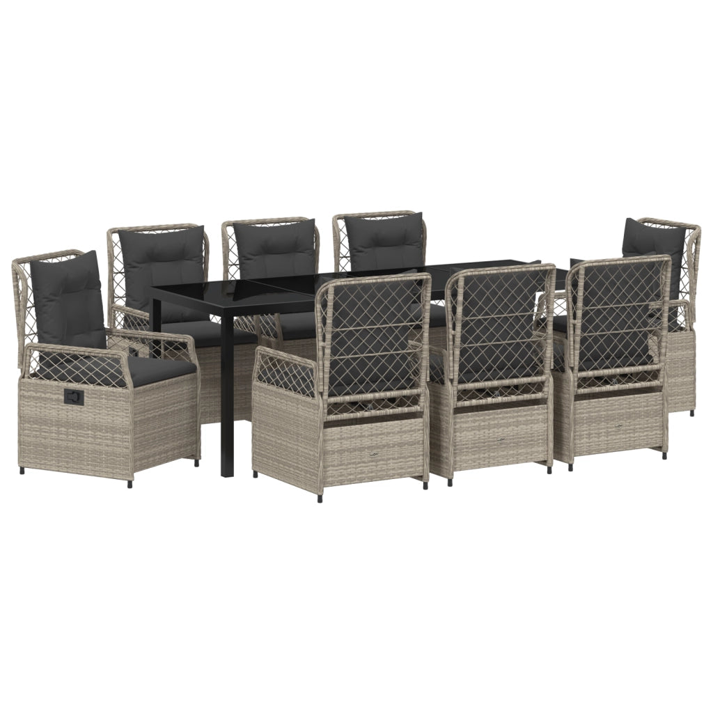 Set da Pranzo da Giardino 9 Pezzi Grigio Chiaro Polyrattan