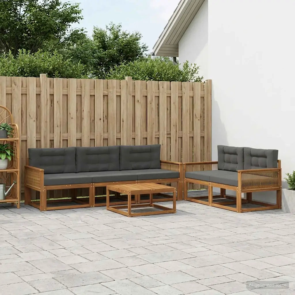 Set di divani da esterno con cuscino 6 pcs Naturale e Antracite 3382350