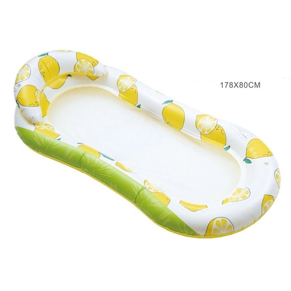 Trade Shop - Lettino In Rete Amaca Con Schienale Gonfiabile Piscina Motivo Limoni 178x80cm 628533 -