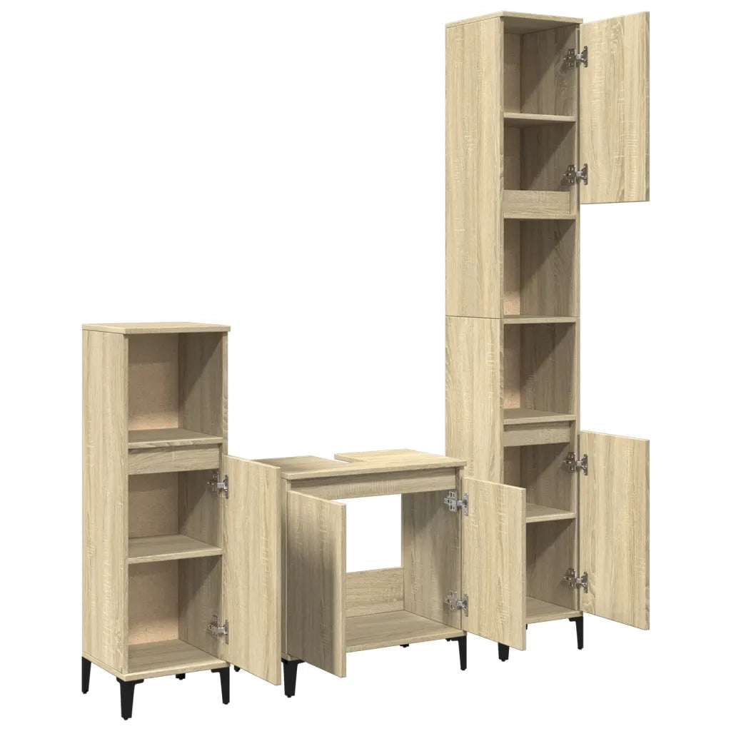 Set Mobili da Bagno 3 pz Rovere Sonoma in Legno Multistrato