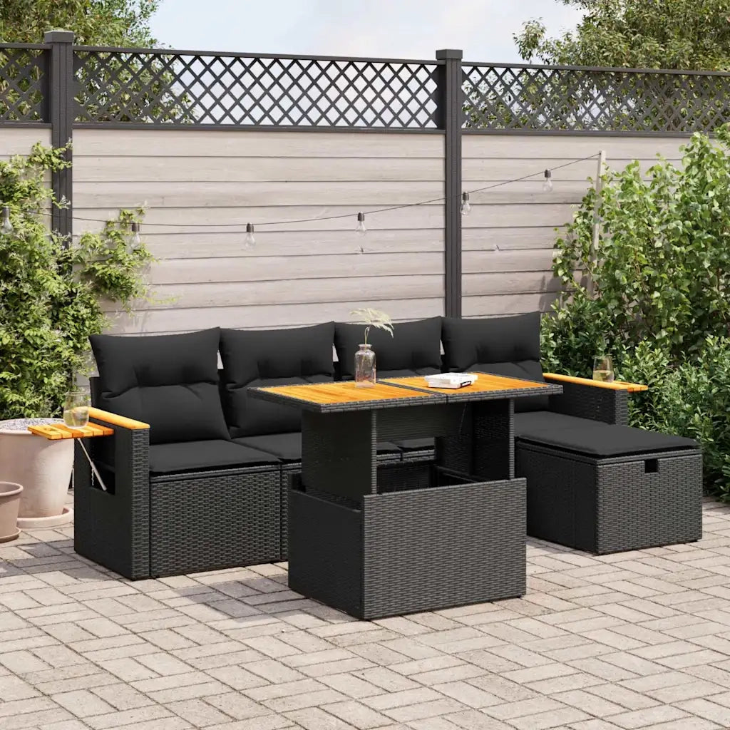vidaXL Set Divano da Giardino 6 pz con Cuscini Nero in Polyrattan