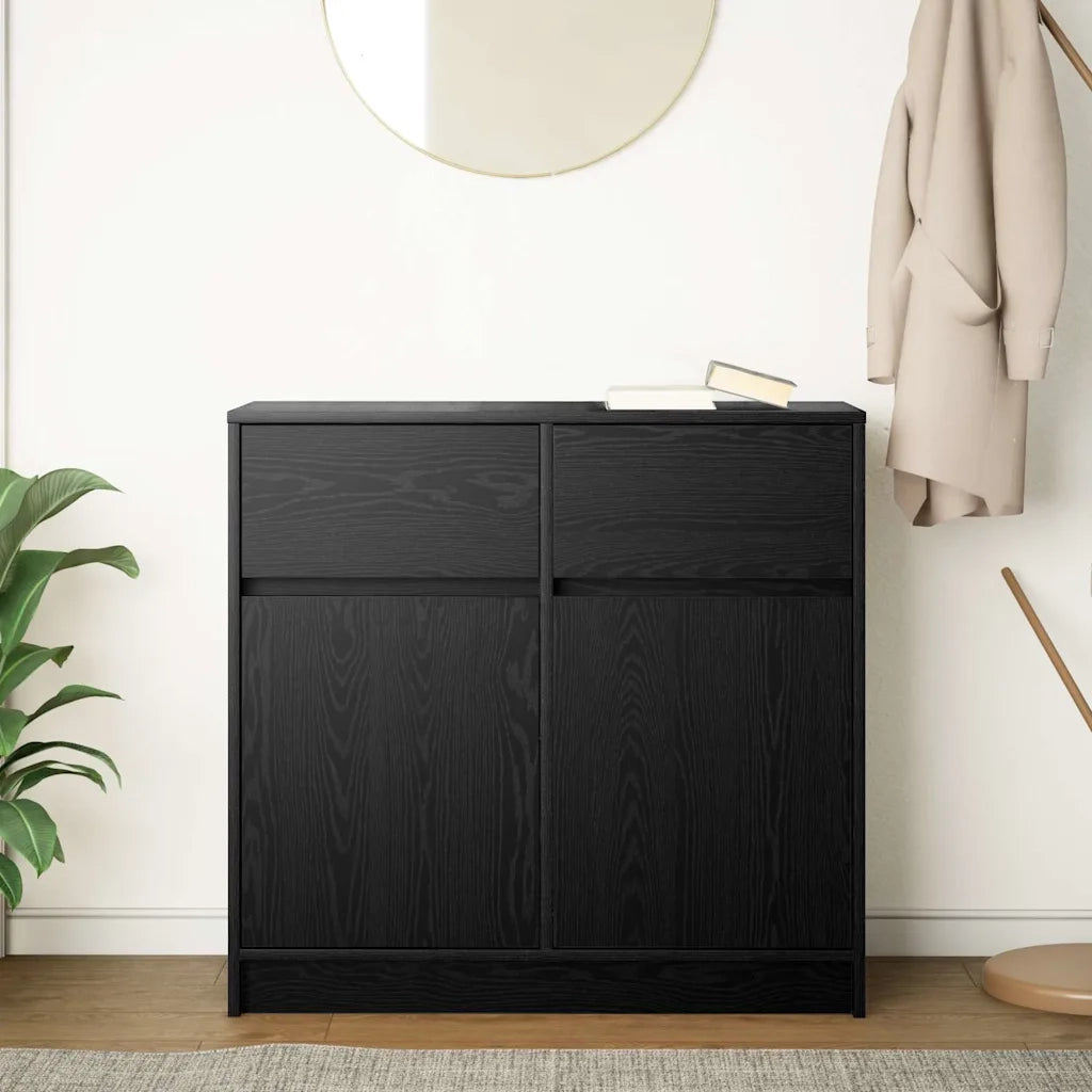 Credenza con Cassetto Rovere Nero 80x34x76 cm Legno Multistrato 861536