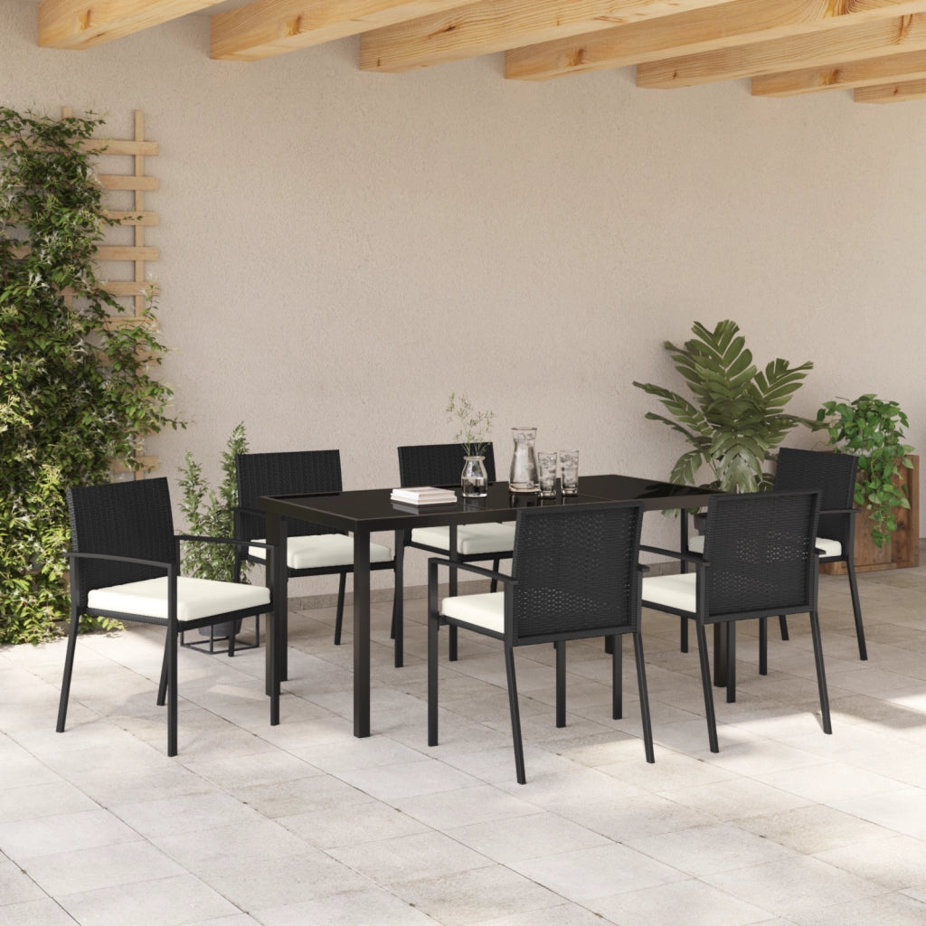 Set da pranzo da giardino 7 pezzi Polyrattan nero