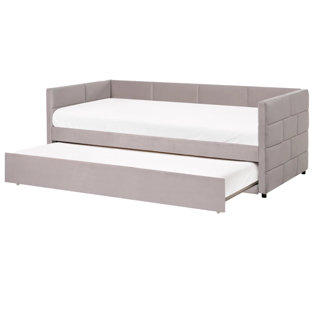Letto singolo con secondo letto a scomparsa in velluto e telaio con doghe grigio chiaro 90x200cm camera da letto cameretta