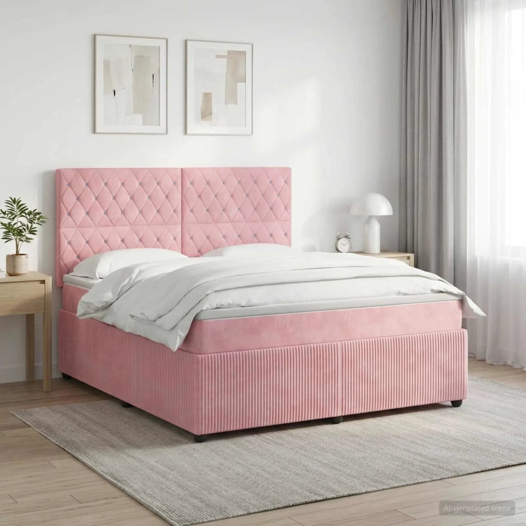Letto box spring con materasso Rosa 140 x 190 cm Velluto 3454600