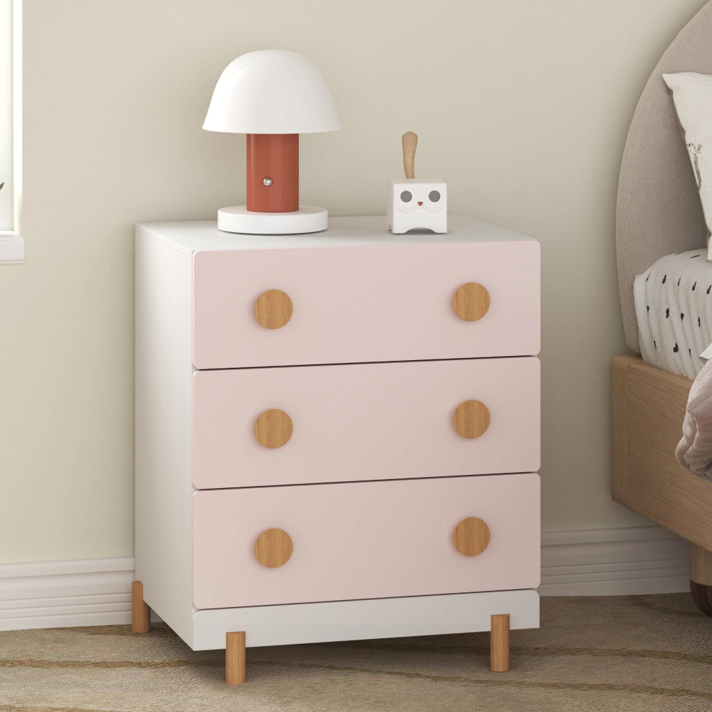 Cassettiera Vaarentaa per Cameretta con 3 Cassetti 66x55x41 cm - Bianco/Rosa [en.casa]