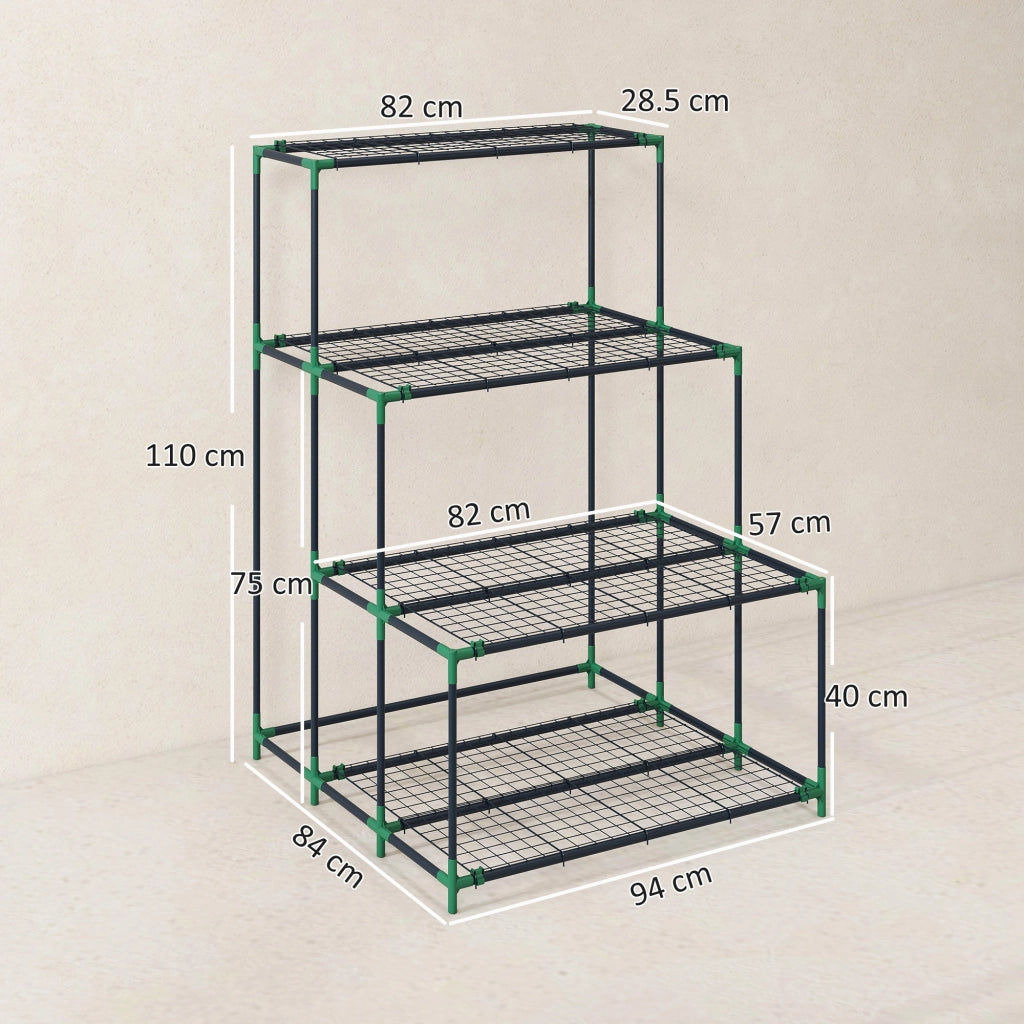 Scaffale Porta Piante 94x84x110 cm a 4 Livelli in Acciaio Verde Scuro