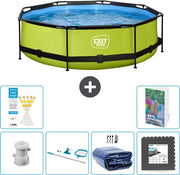 Piscina Rond con Cornice Lime - 300 x 76 cm - Inclusa Pomp di Pulizia - Velatura Solare - Piastrelle per Pavimento - 7 pezzi