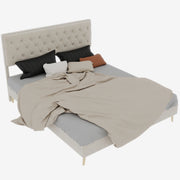 Letto Basso 160 x 200 cm - Testiera Alta Imbottita e Spazio Sottoletto - Beige