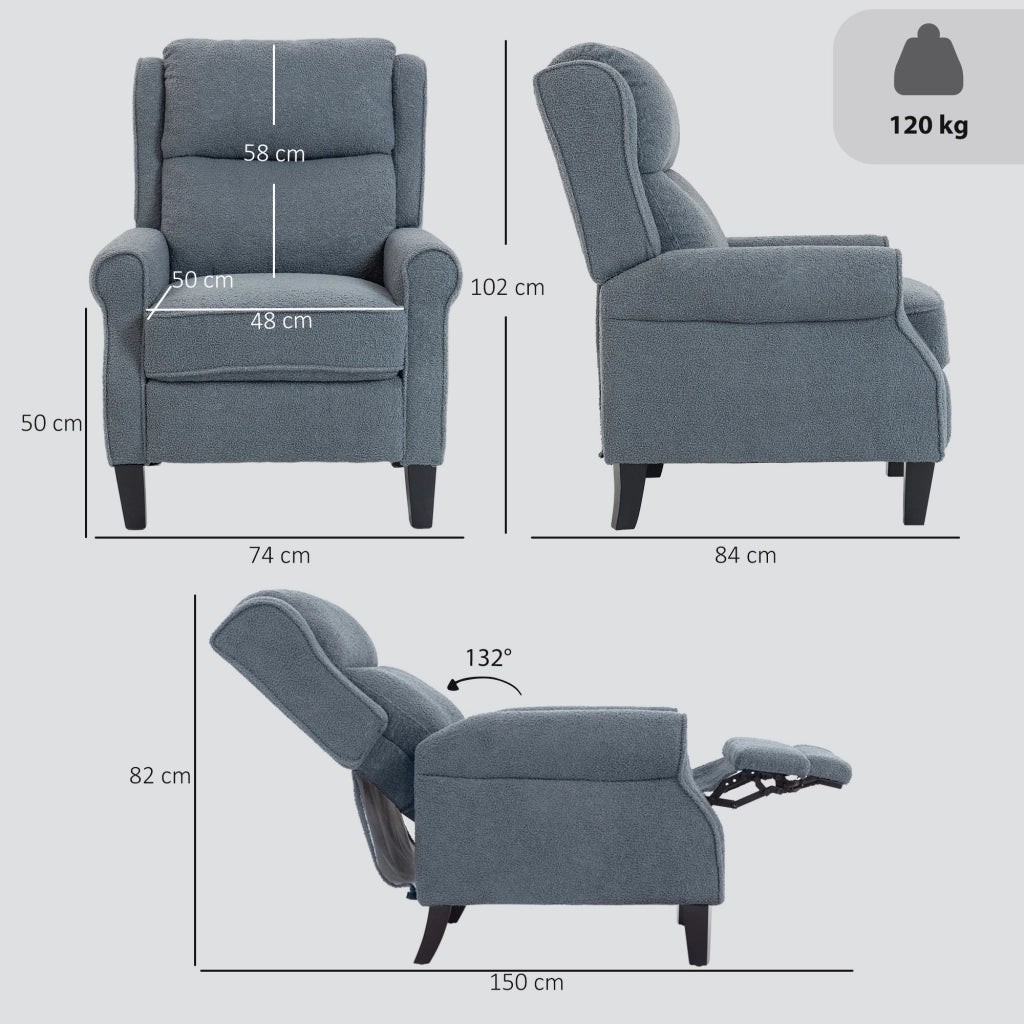 Fauteuil Inclinable en Polaire Teddy Repose-Pieds Extensible Gris