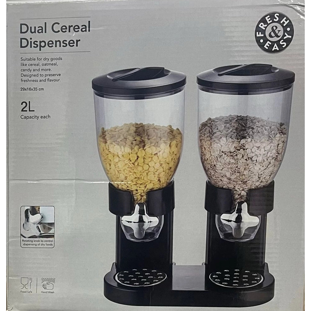 Trade Shop - Dispenser Doppio Contenitore Per Cereali Caramelle Da 2 Litri Con Controllo Porzioni -