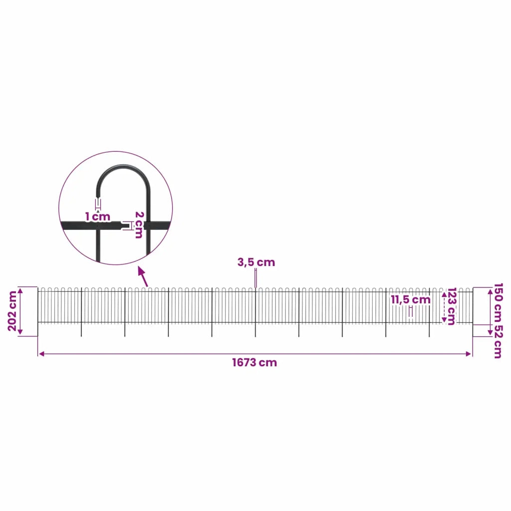 Recinzione da Giardino con Parte Superiore ad Anello in Acciaio 1673x150 cm Nero 277683