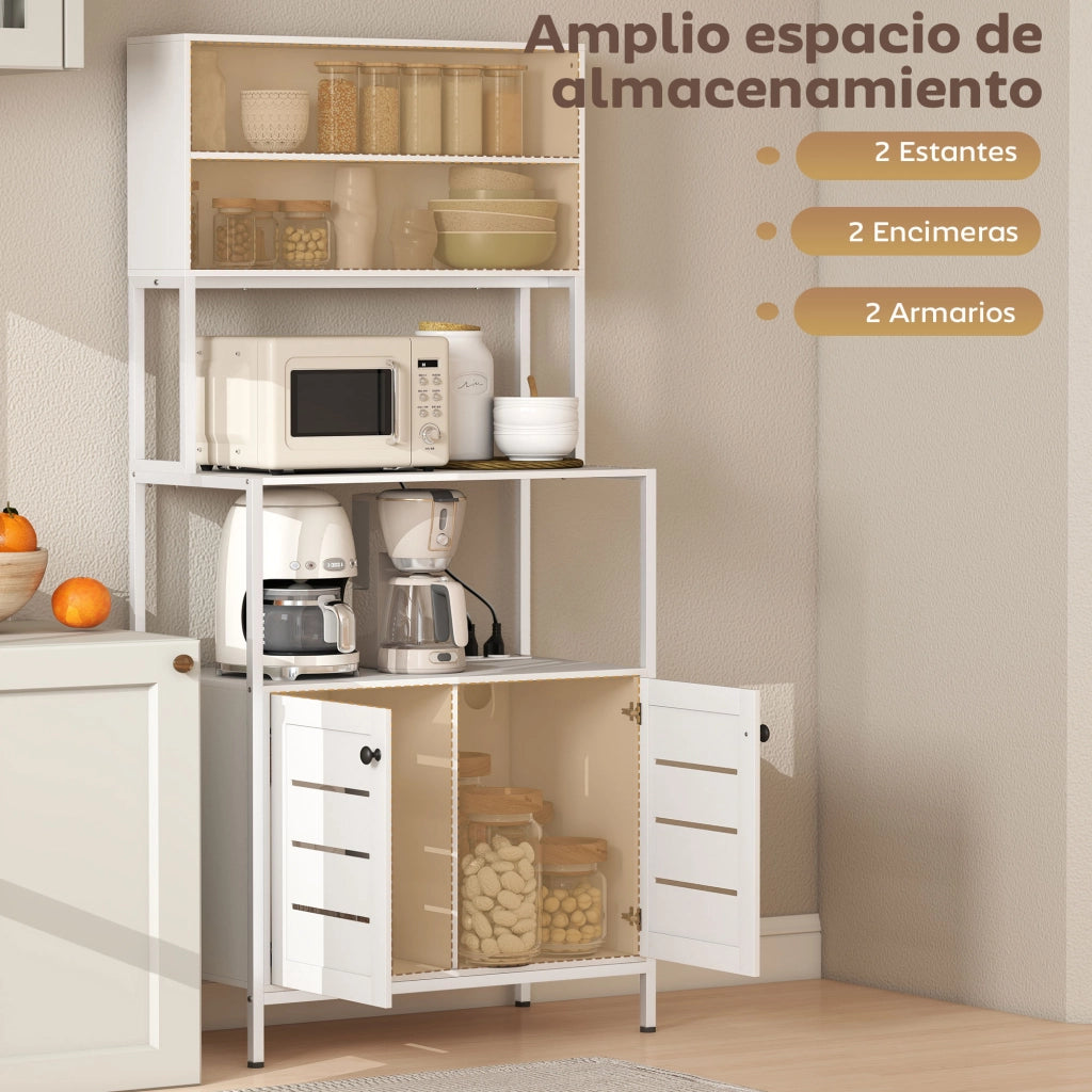 Tavolo da cucina con ripiani, 2 porte, 2 porte USB e presa di corrente ¨C zephmum ¨C Bianco