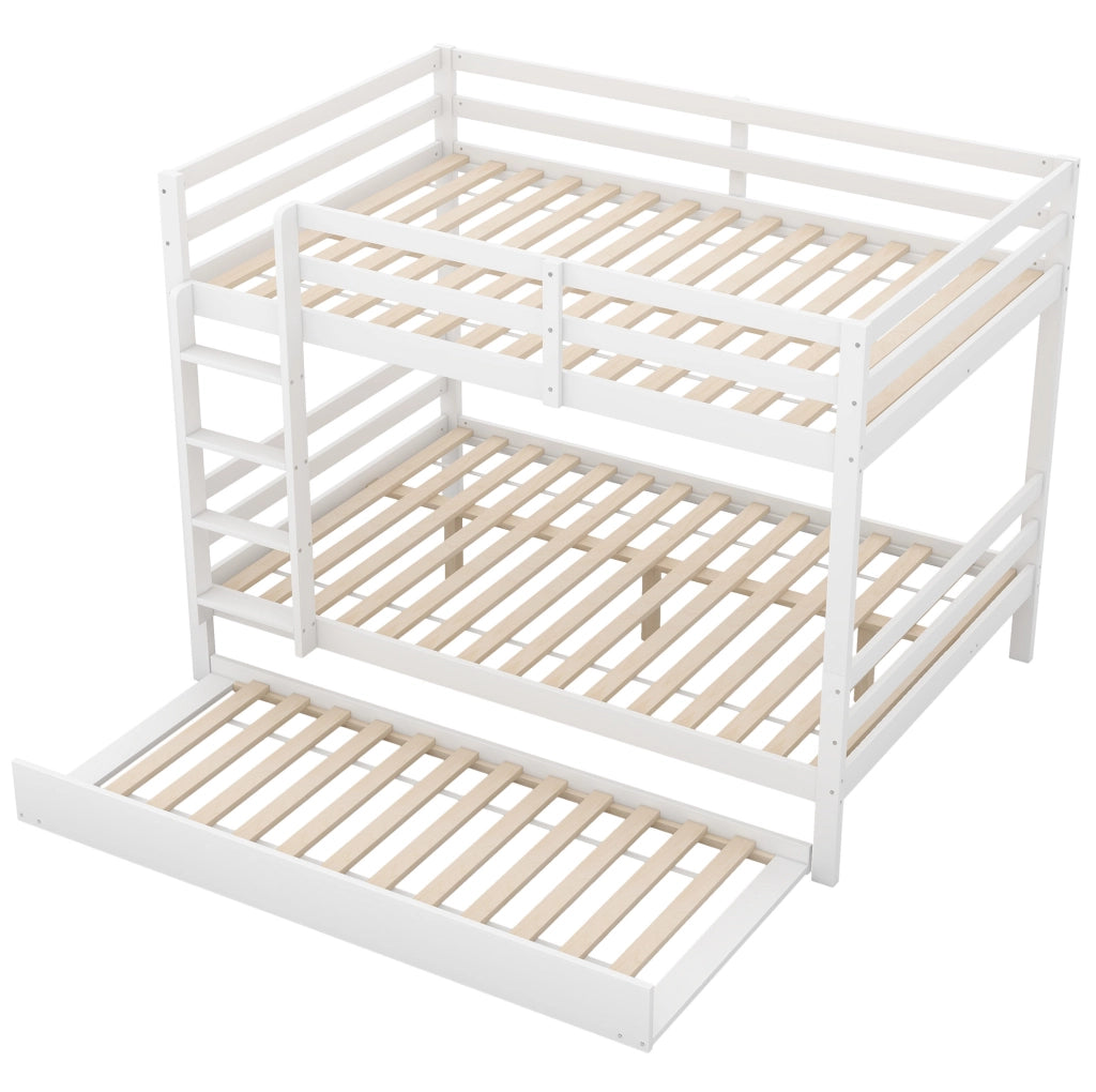 Letto a castello 140x200 cm con letto estraibile e scala stabile; legno e MDF bianco