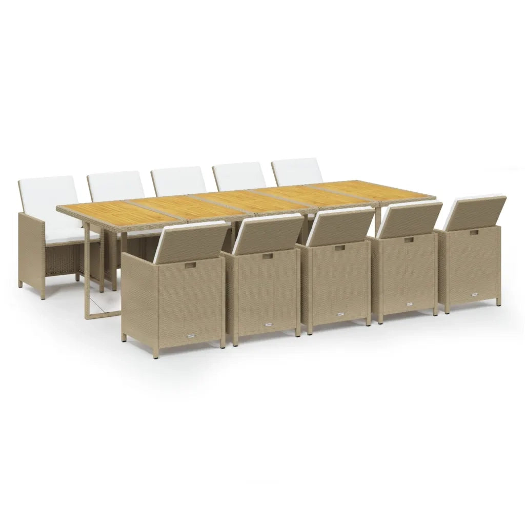 Set da Pranzo da Giardino 11 pz con Cuscini in Polyrattan Beige 3095608