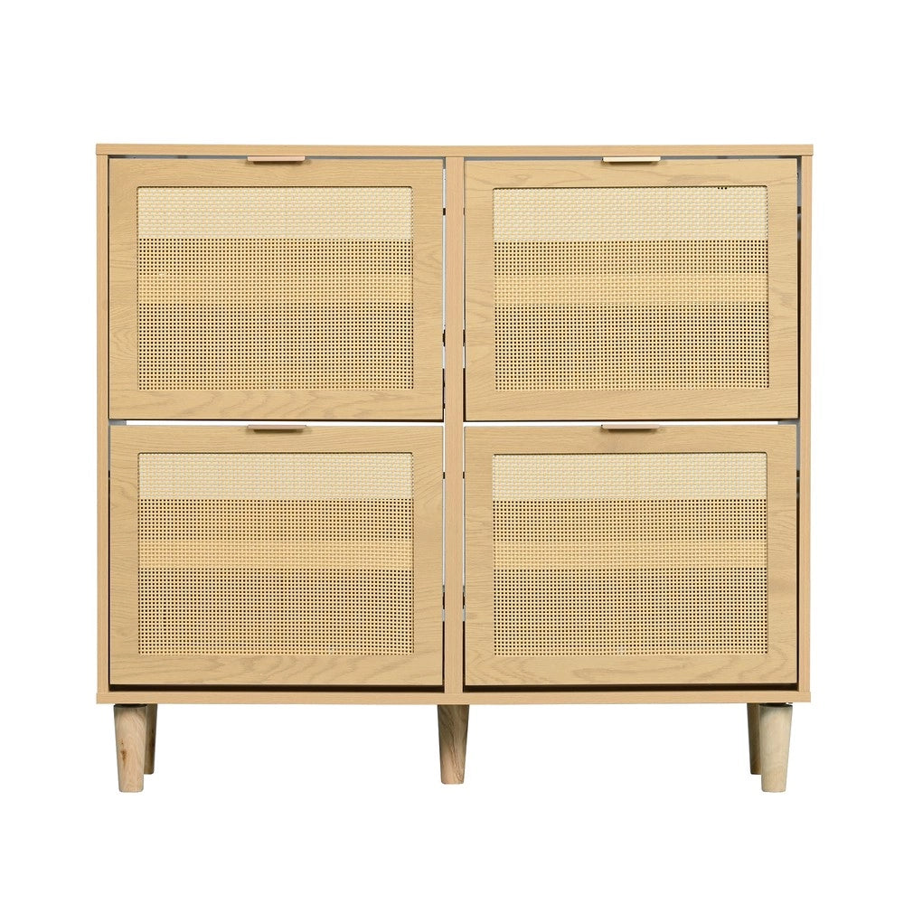 Scarpiera con 4 Ante Ribaltabili in Rattan ¨C MINIMAL ¨C Legno, Metallo, 100x25x90 cm