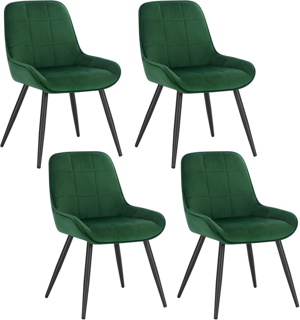 Set di 4 Sedie da Pranzo con Schienale Curvo, Sedie Ergonomiche in Velluto e Metallo, Poltroncina imbottita per Salotto, Ufficio, Camera da Letto, Verde scuro BH331dgn-4