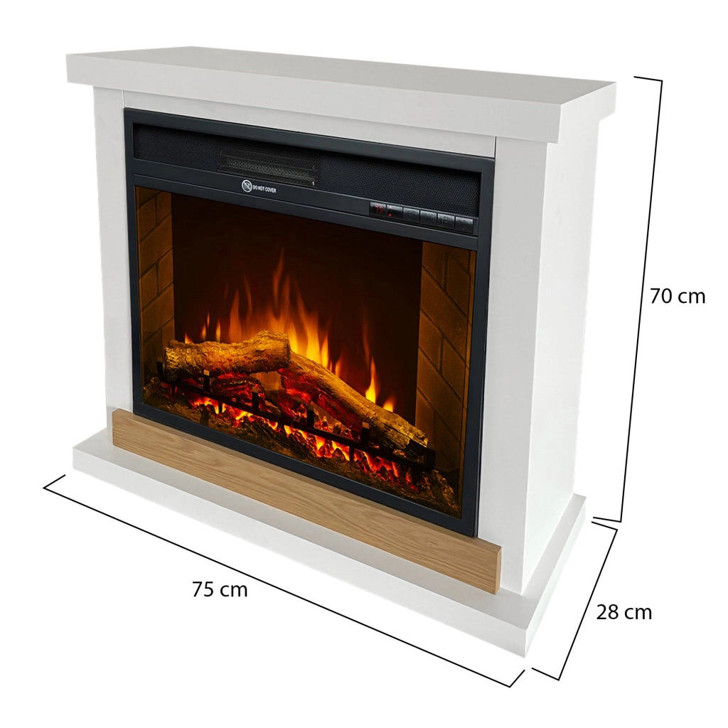 Caminetto Stia, Camino Elettrico Superficie Riscaldabile 30 m2, 75x28x70h cm Bianco