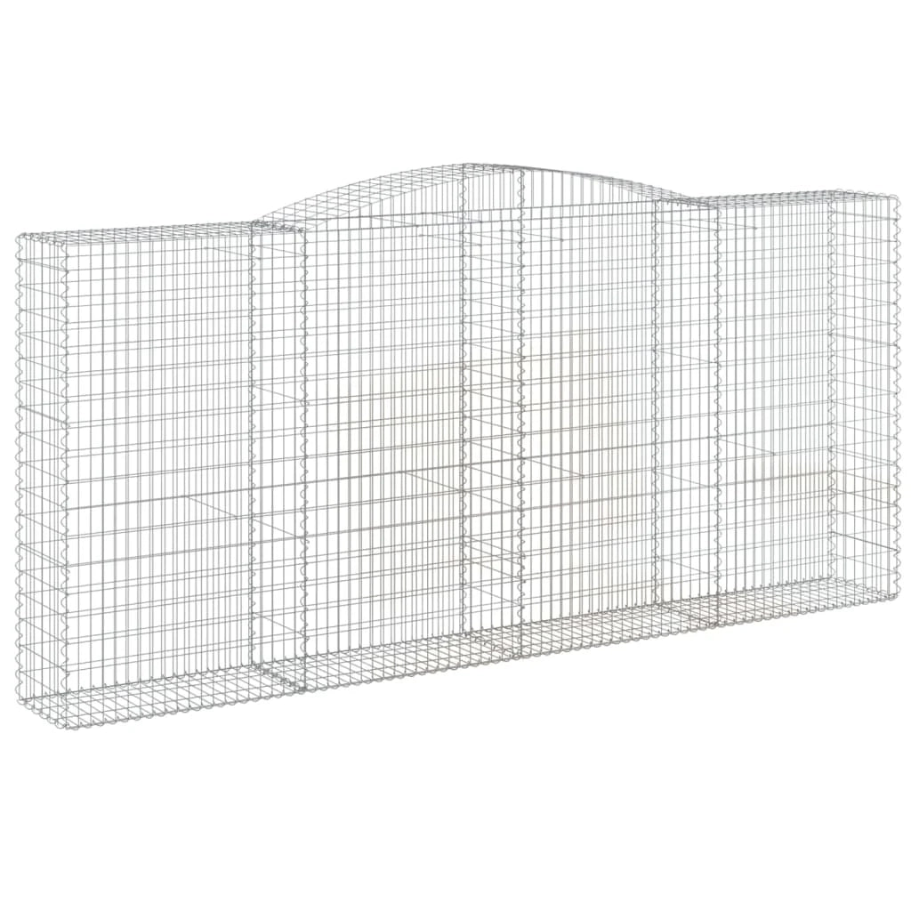 Cestini gabbioni recinzione a gabbia muro di contenimento ad arco 6 pezzi 400 x 50 x 180/200 cm ferro zincato argento 02_0041055