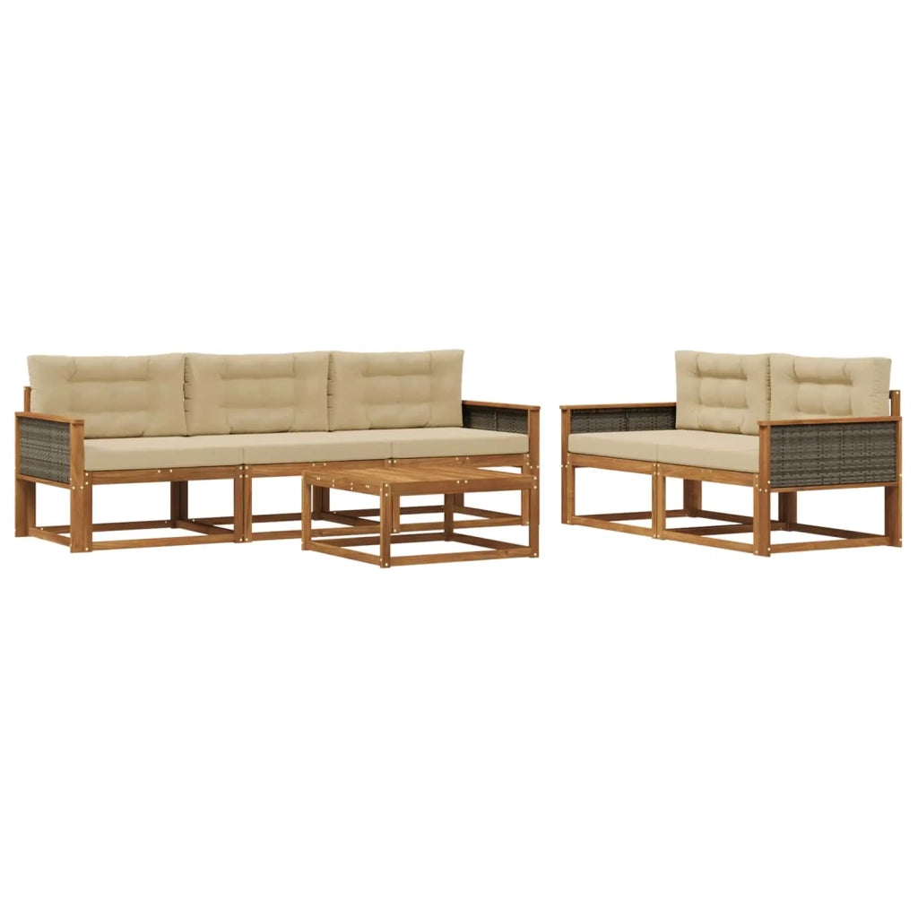 Set di divani da esterno con cuscino 6 pcs Naturale e Beige