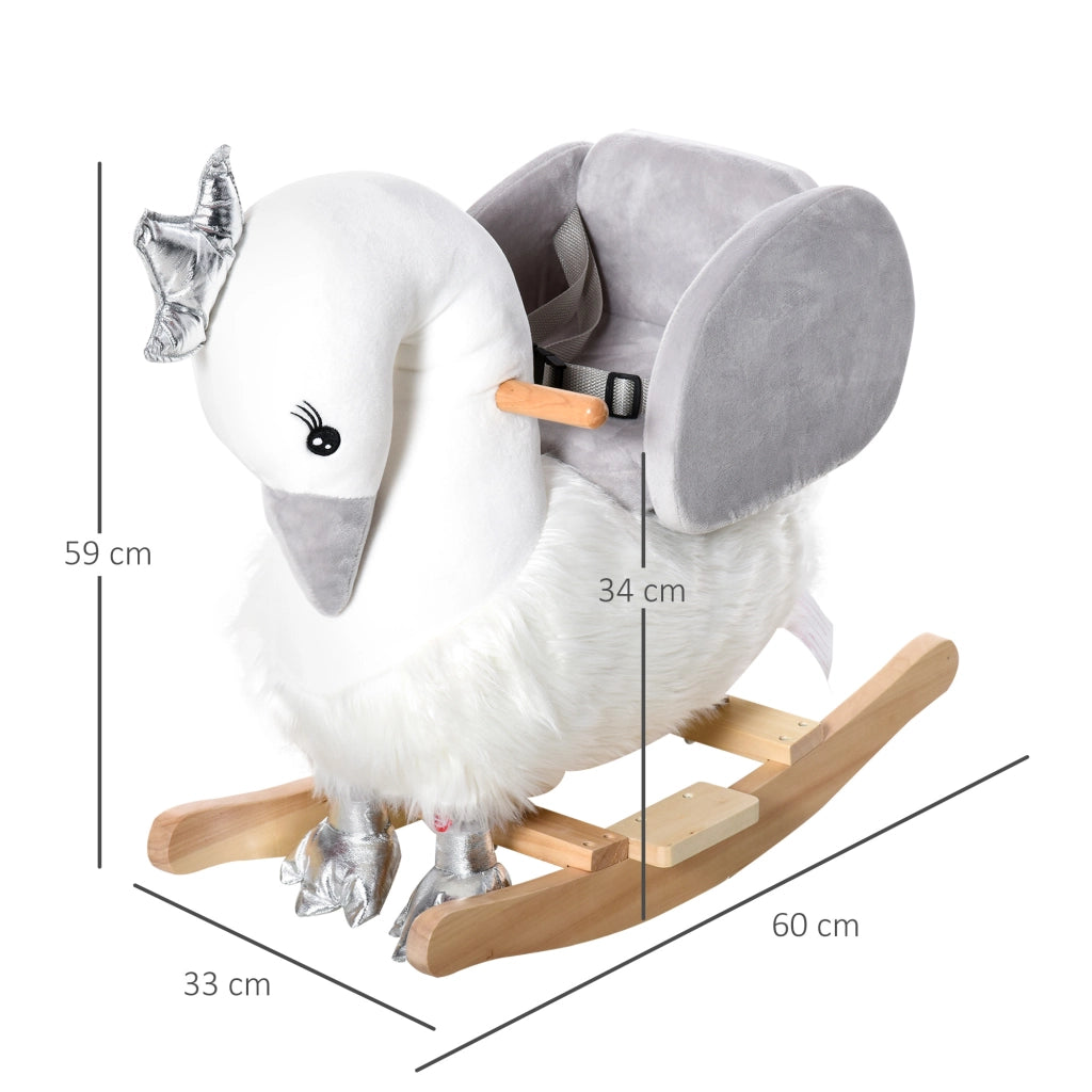 EasyComfort Cavallo a Dondolo per Bambini a Forma di Cigno, Dondolo Giocattolo Cavalcabile per Bambini 18-36 Mesi (Max 40kg), in Legno di Pioppo e Peluche, Bianco e Grigio