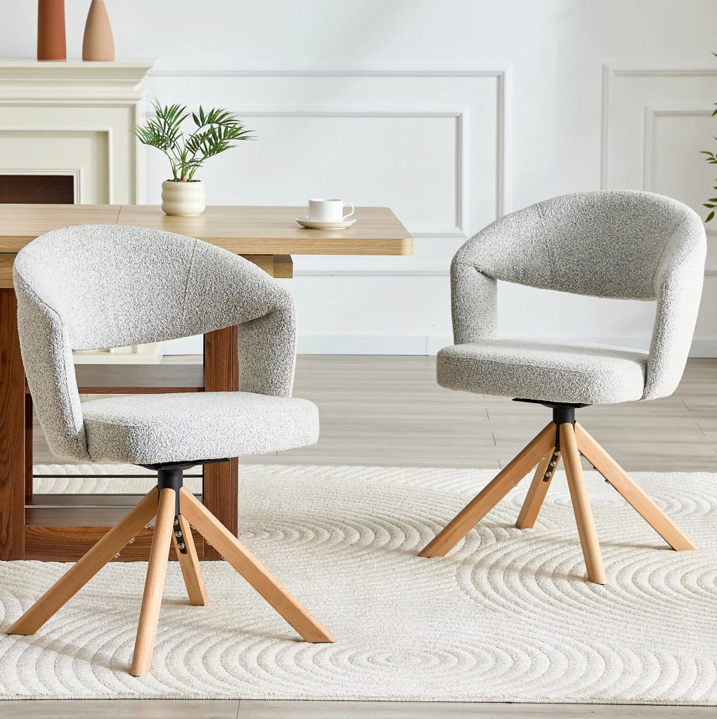 Sedia girevole 81;5 cm con schienale curvo in tessuto e legno grigio chiaro e naturale
