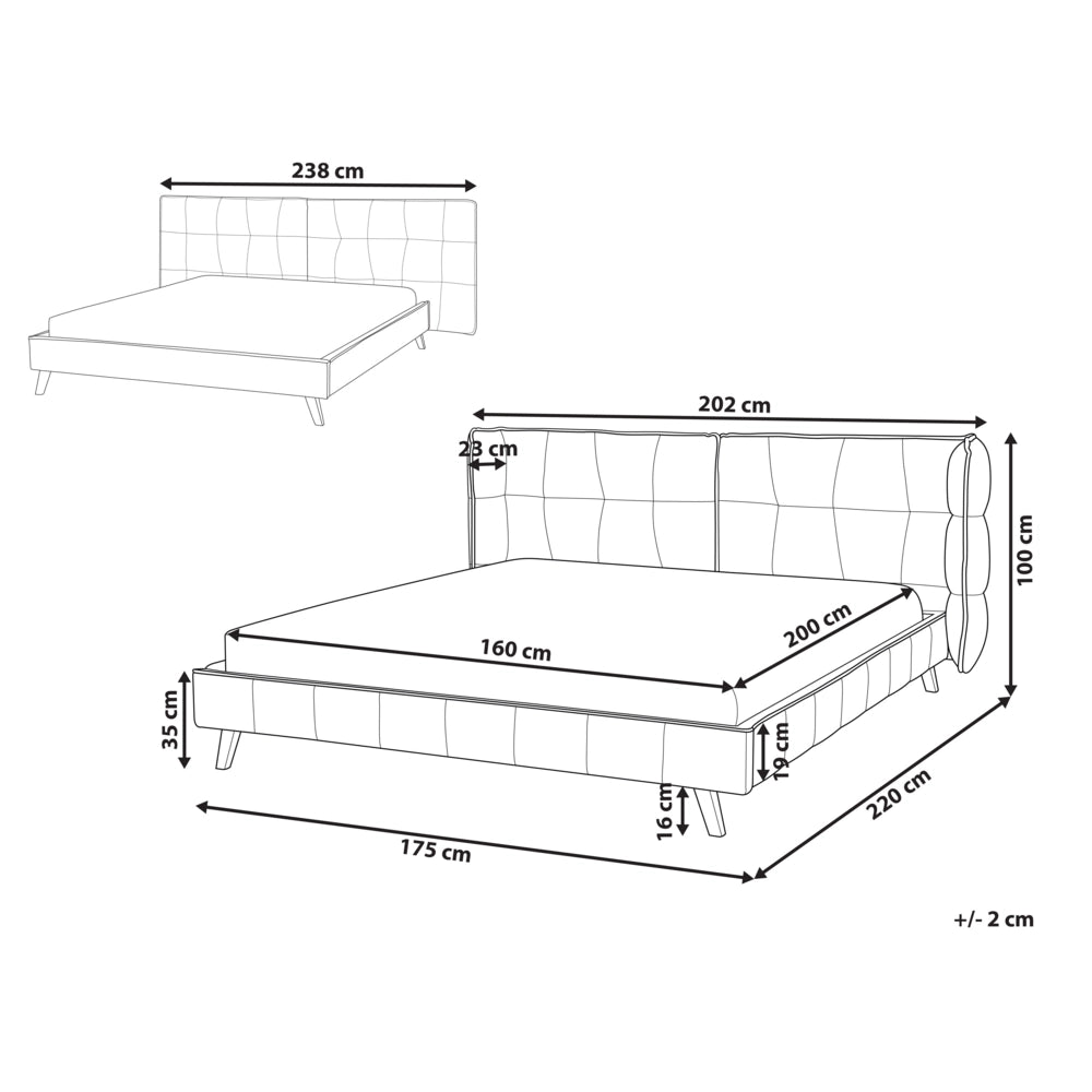 Letto Tappezzeria trapuntata in velluto beige Gambe in legno chiaro 160 x 200 cm doghe con testiera regolabile Wingback