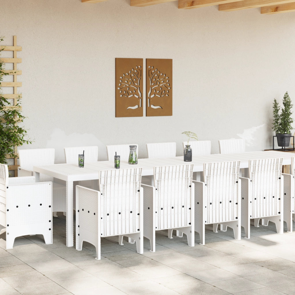 Set da pranzo da giardino  15 pezzi bianco polyrattan