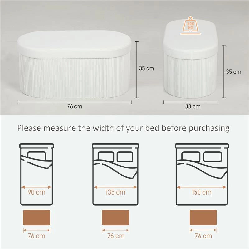 POUF CONTENITORE PIEGHEVOLE CON VANO DA 72L E RIVESTIMENTO IN VELLUTO, 76X38X35 CM, CREMA