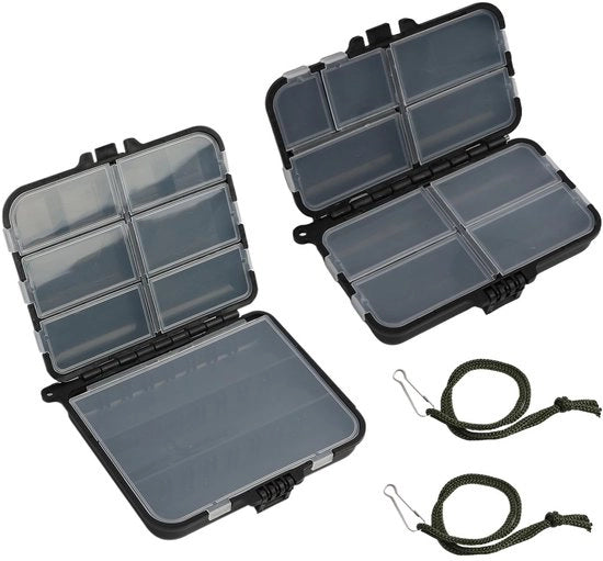 Set di contenitori per pesce da 2 pezzi - Professionali - Impermeabili in plastica - 7/9 contenitori regolabili - Chiuse trasparenti - Costruzione robusta - Cassetti per pesce