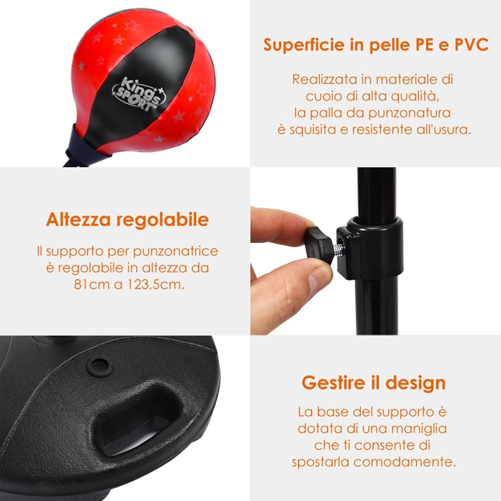 Sacco da Boxe per Bambini Altezza Regolabile, Punching Ball per Bambini con Guantoni, Palla di Pugilato da Terra con Base Stabile Riempibile con Acqua o Sabbia