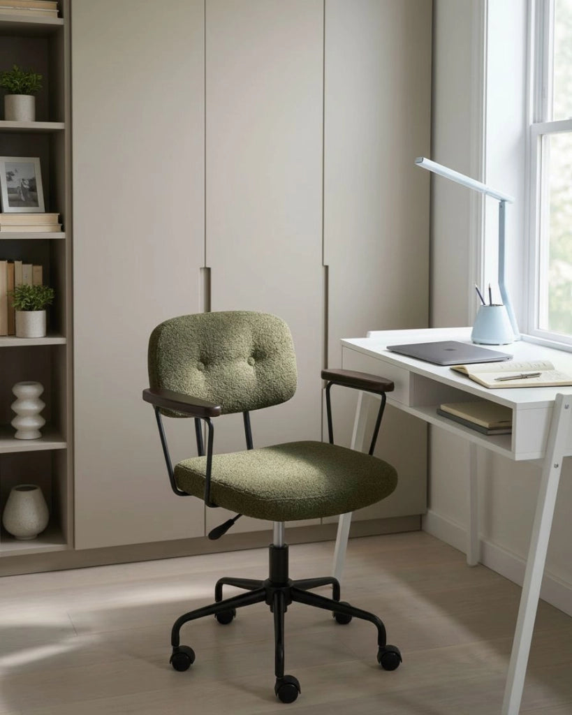 Sedia da ufficio verde scuro bouclé girevole regolabile in altezza con braccioli Ufficio domestico Studio Tradizionale