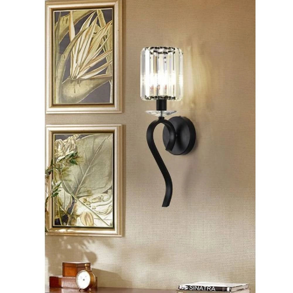 Trade Shop - Applique Da Parete Nero Attacco E14 Lampada Muro Paralume In Vetro Metallo E36-1 -