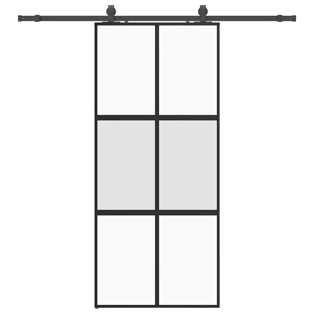 Porta Scorrevole Set Ferramenta Nera 90x205 cm Vetro Temperato