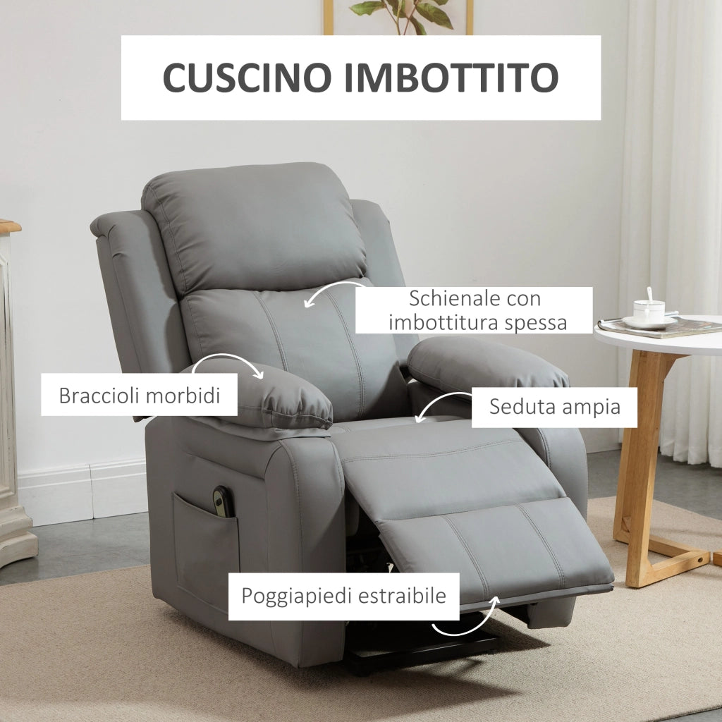Easycomfort Poltrona Relax Elettrica e Alzapersona Reclinabile fino 160° con Telecomando, in Similpelle - Grigio