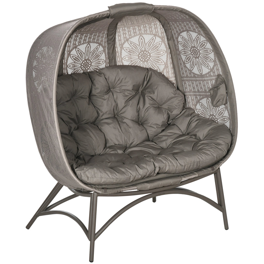 Sedia da giardino per 2 persone pieghevole con cuscini ¨C zephmum ¨C sabbia acciaio 126x90x142 cm