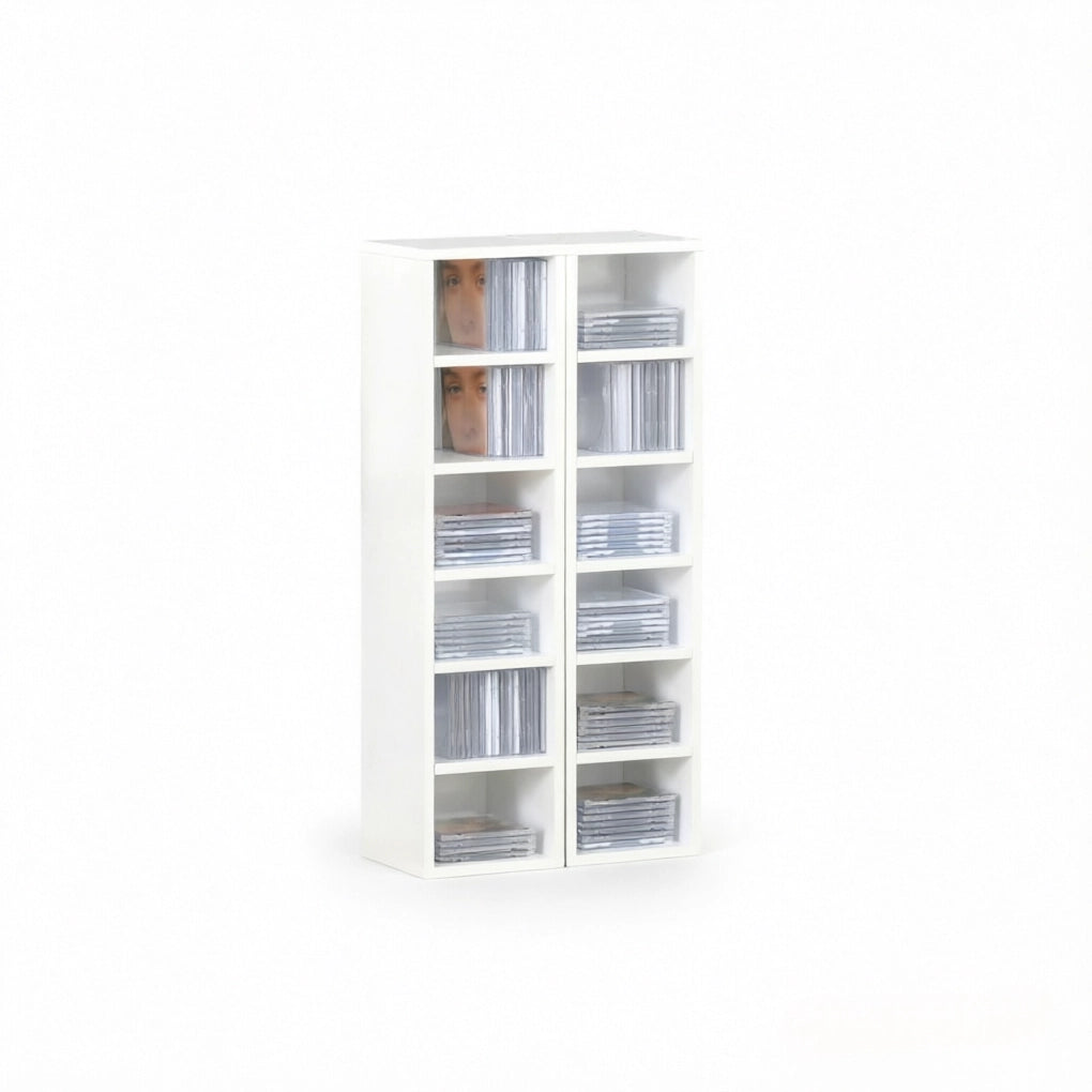 Set di 2 scaffali porta CD bianchi a 12 scomparti in MDF e truciolare
