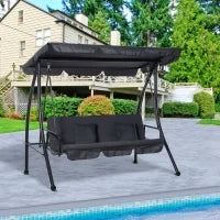 Dondolo da Giardino  a 3 Posti Convertibile in Letto con Tetto Regolabile, Materasso Incluso, Metallo e Poliestere, 2L x 1,25l x 1,7H m, Grigio Scuro