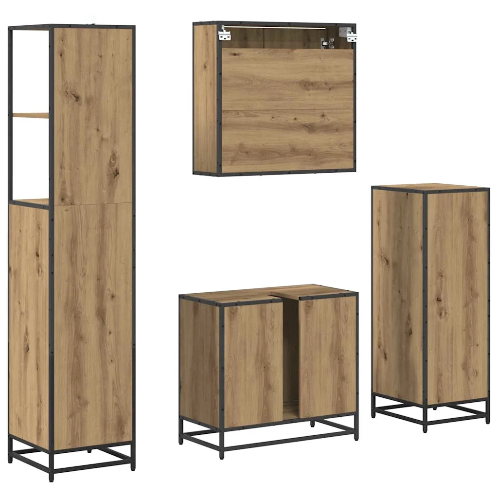 Set di mobili per il bagno con porta 4 pcs Rovere artigianale 3402543