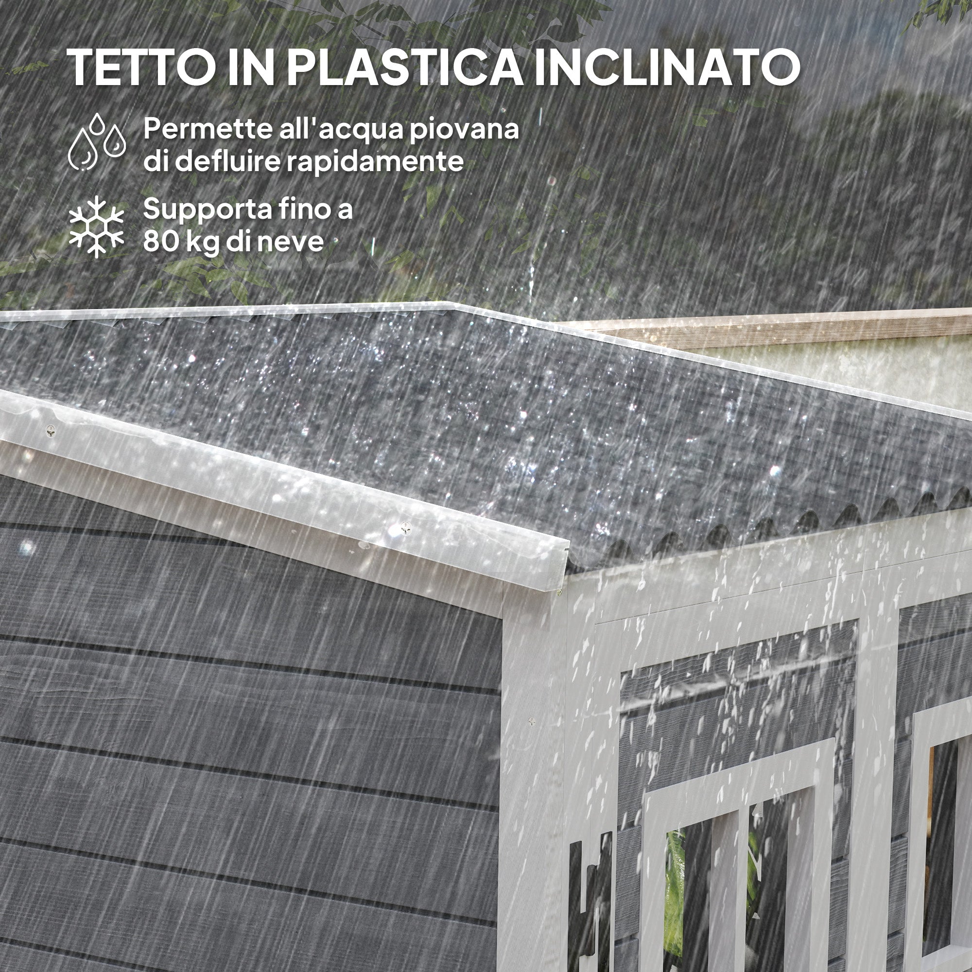 Armadio Porta Attrezzi da Esterno 91x69x185-192H cm Tetto inclinato in Plastica in Legno Grigio