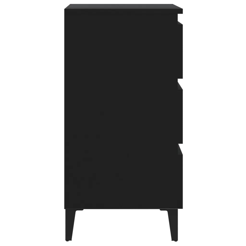 Comodino con Gambe in Metallo-Tavolino da notte Nero 40x35x69 cm