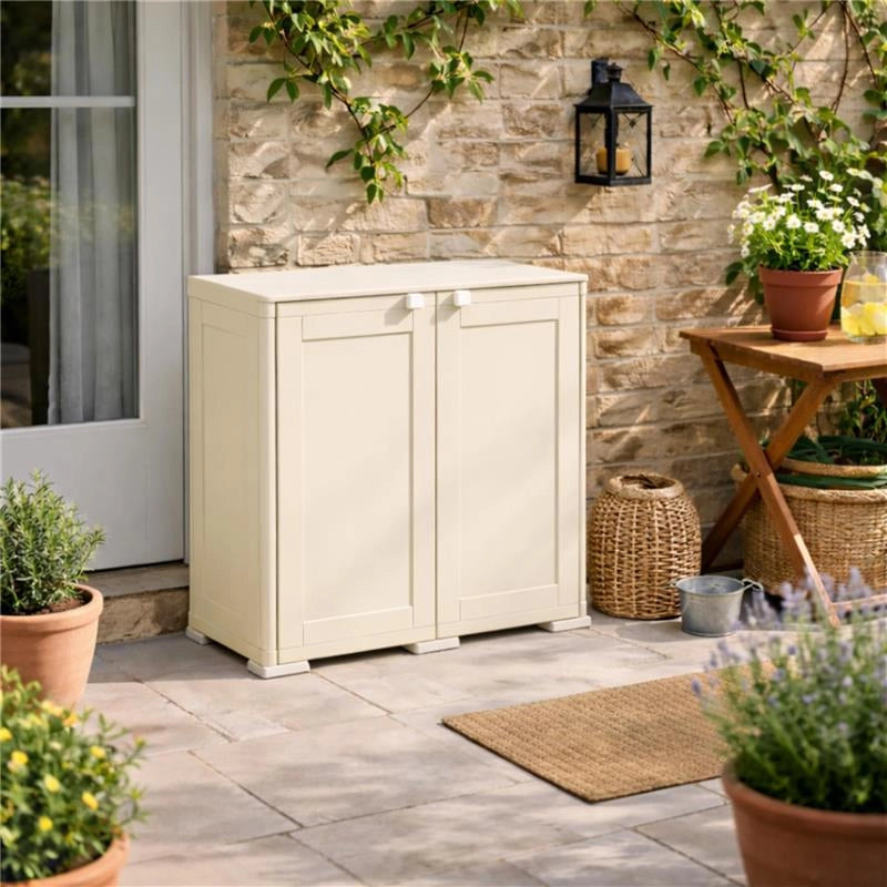 ARMADIO BASSO 79X43X85.5 CM 2 ANTE PANNA – MOBILE COMPATTO SALVASPAZIO PER LAVANDERIA E INGRESSO